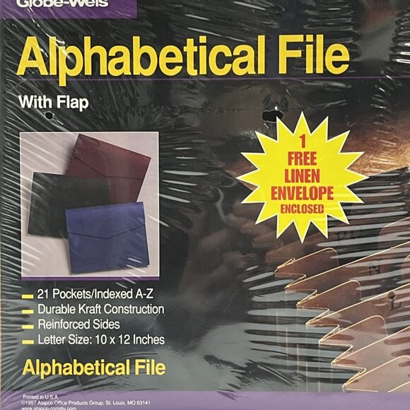 Vtg Globe Weis Accordion File 21 Pocket Alphabetical Organizer Flap Legal 18271 - Picture 2 of 6